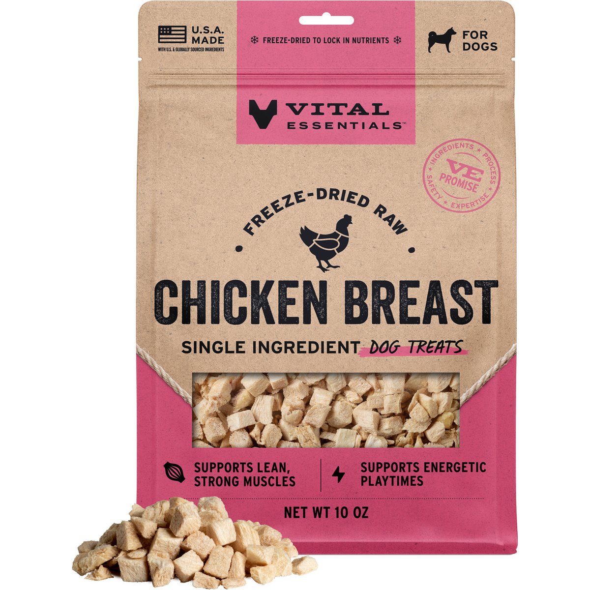 Vital Essentials Chicken Breast Single Ingredient Freeze-Dried Dog Treats, 10-oz bag