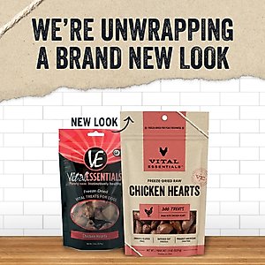 Vital Essentials Chicken Hearts Freeze-Dried Raw Dog Treats, 1.9-oz bag