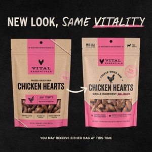 Vital Essentials Chicken Hearts Single Ingredient Freeze-Dried Dog Treats, 3.75-oz bag