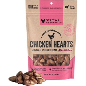 Vital Essentials Chicken Hearts Single Ingredient Freeze-Dried Dog Treats, 3.75-oz bag