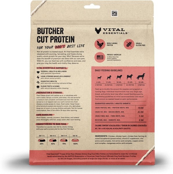 Vital Essentials Chicken Mini Patties Entree Freeze-Dried Raw Dog Food