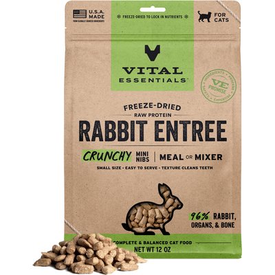 Vital Essentials Vital Essentials Crunchy Mini Nibs Raw Rabbit Entree Freeze-Dried Cat Food, 12-oz bag