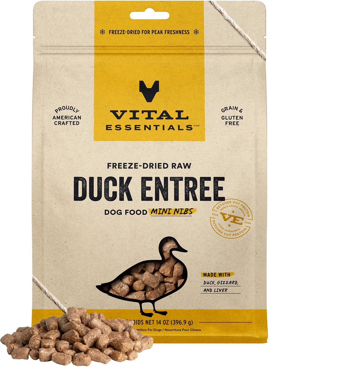 Vital Essentials Freeze-Dried Raw Duck Entree & Mixer Dog Food Crunchy Mini Nibs