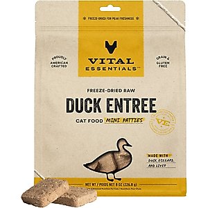 Vital Essentials Freeze-Dried Raw Duck Mini Patties Entree Cat Food, 8-oz bag