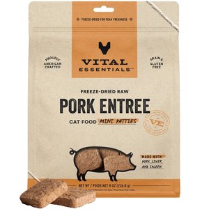 Vital Essentials Freeze-Dried Raw Pork Mini Patties Entree Cat Food, 8-oz bag