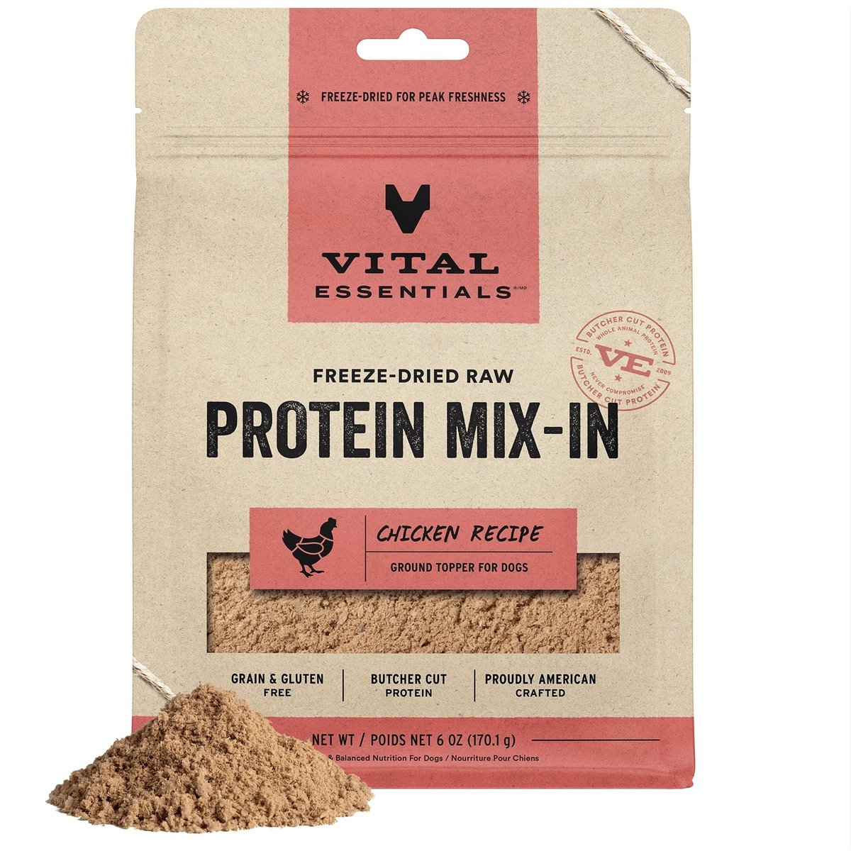 Vital Essentials Ground Raw Chicken Entree Freeze-Dried Dog Food Topper, 6-oz bag