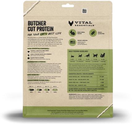 Show full view: Vital Essentials Freeze-Dried Raw Rabbit Mini Patties Entree Cat Food, 8-oz bag slide 3 of 8
