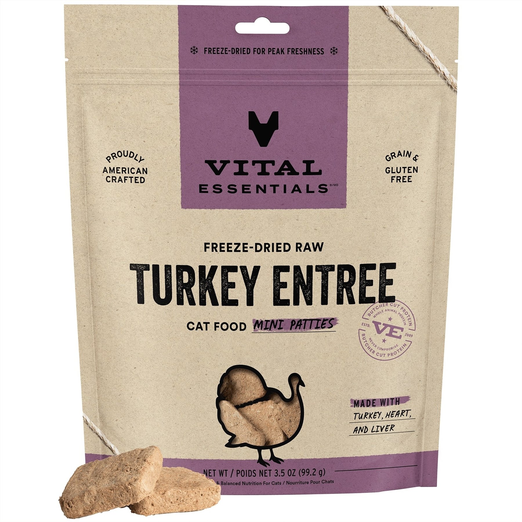 Vital Essentials Mini Patties Raw Turkey Entree Freeze-Dried Cat Food, 3.5-oz bag