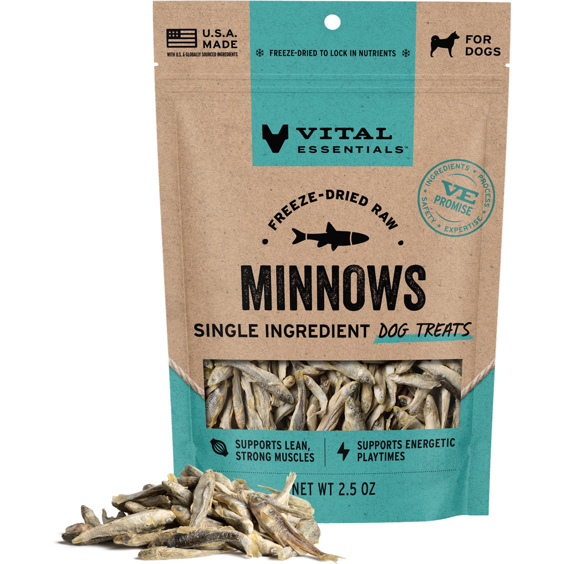 Vital Essentials Minnows Single Ingredient Freeze-Dried Dog Treats, 2.5-oz bag