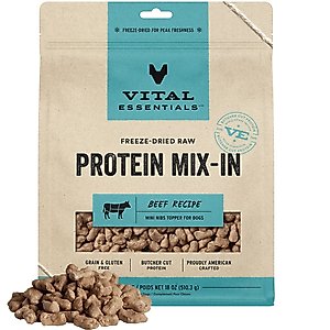 Vital Essentials Protein Mix-In Beef Recipe Mini Nibs Grain-Free Freeze-Dried Raw Dog Food Topper, 18-oz bag