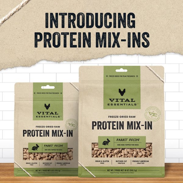 Vital Essentials Protein Mix-In Rabbit Recipe Mini Nibs Grain-Free Freeze-Dried Raw Dog Food Topper