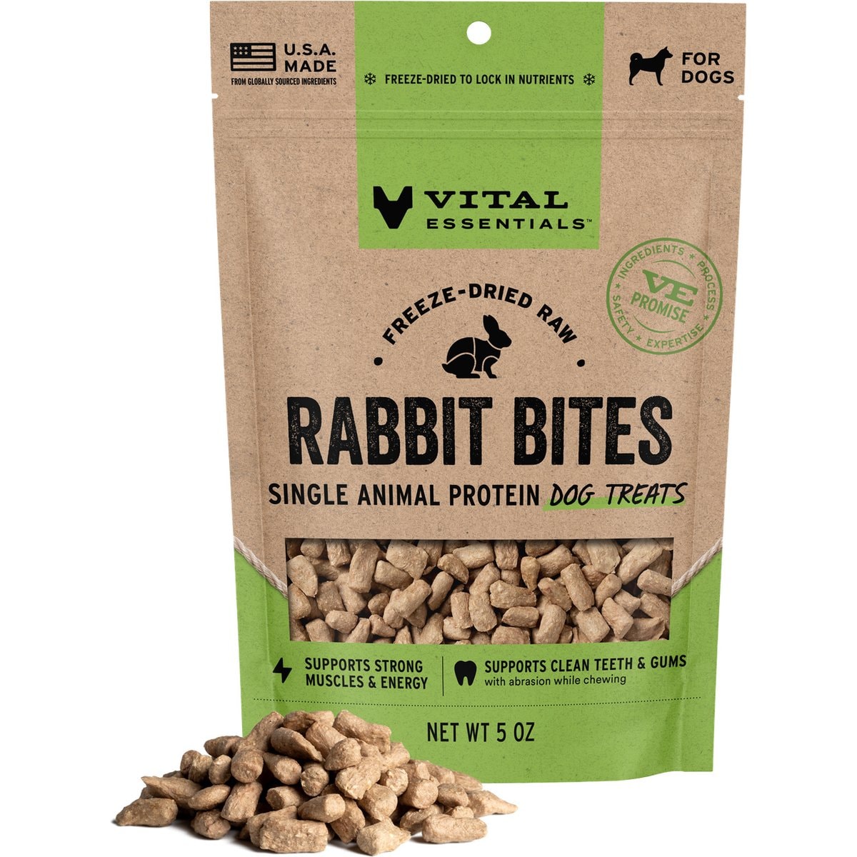 Vital Essentials Rabbit Bites Freeze-Dried Dog Treats, 5-oz bag