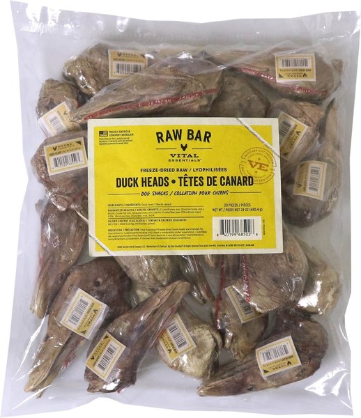 Vital Essentials RAW BAR Raw Duck Heads Freeze-Dried Dog Treats, 20 count