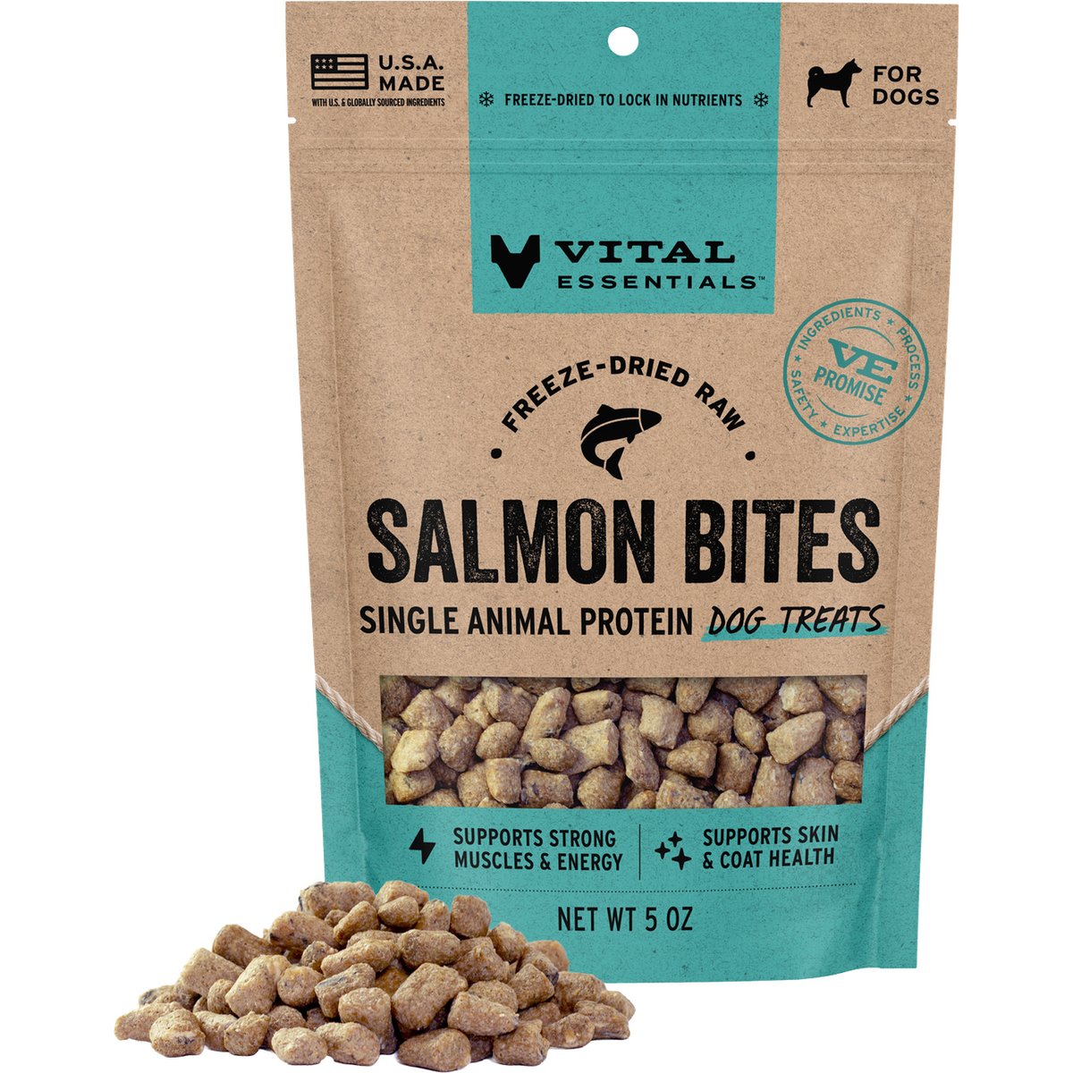 Vital Essentials Salmon Bites Freeze-Dried Dog Treats, 5-oz bag