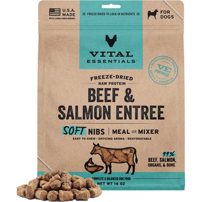 Vital Essentials Vital Essentials Soft Nibs Raw Beef & Salmon Entree Freeze-Dried Dog Food & Topper, 14-oz bag