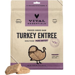Vital Essentials Turkey Mini Patties Entree Freeze-Dried Raw Dog Food, 14-oz bag