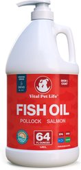 Vital Pet Life Fish Oil Skin & Coat Health Pollock Salmon Liquid Omega-3 Supplement for Dogs & Cats, 64-fl oz bottle