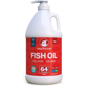 Vital Pet Life Fish Oil Skin & Coat Health Pollock Salmon Liquid Omega-3 Supplement for Dogs & Cats, 64-fl oz bottle