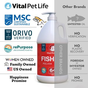 Vital Pet Life Fish Oil Skin & Coat Health Pollock Salmon Liquid Omega-3 Supplement for Dogs & Cats, 64-fl oz bottle