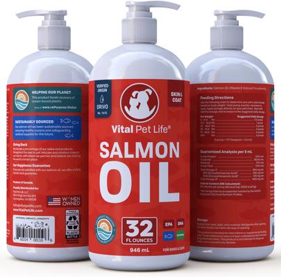 Show full view: Vital Pet Life Salmon Oil Skin & Coat Health Liquid Cat & Dog Supplement, 32-fl oz bottle slide 7 of 8