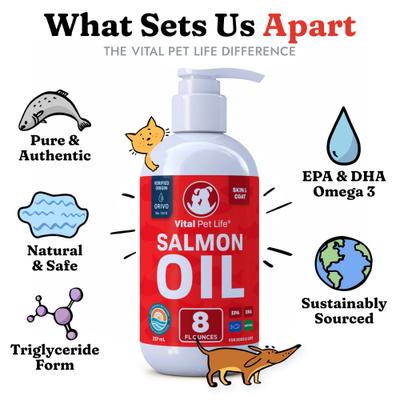 Show full view: Vital Pet Life Salmon Oil Skin & Coat Health Liquid Cat & Dog Supplement, 8-fl oz bottle slide 5 of 8