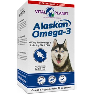 Vital Planet Alaskan Omega-3 Bacon Flavor Soft Gel Dog Supplement, 60 count
