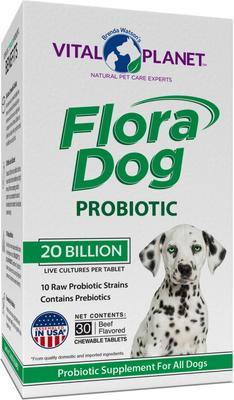 Show full view: Vital Planet Flora Dog Daily Probiotic Beef Flavor Chewable Tablet Dog Supplement, 30 count slide 1 of 3