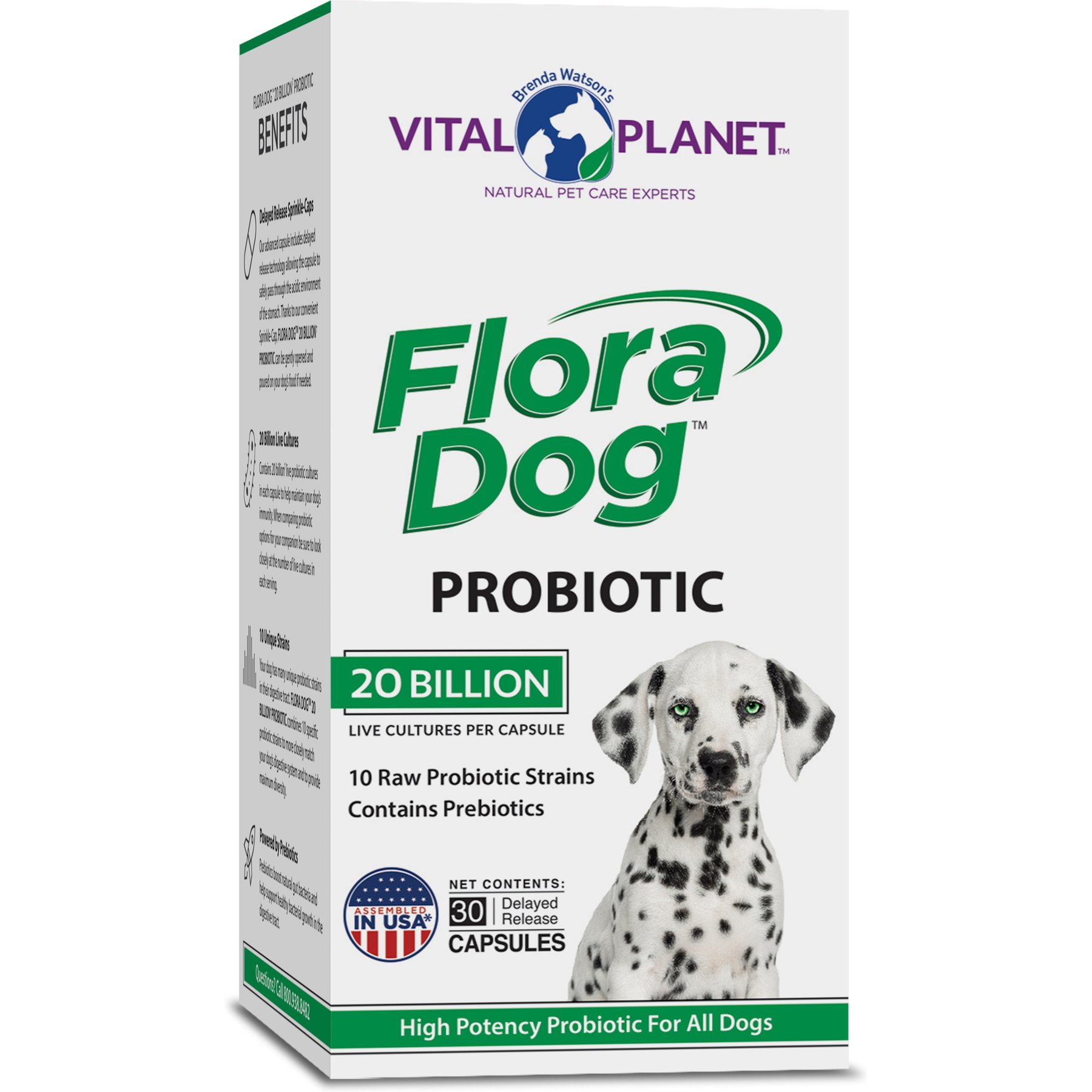 Vital Planet Flora Dog Daily Probiotic Bacon Flavor Veggie Capsule Dog Supplement, 30 count