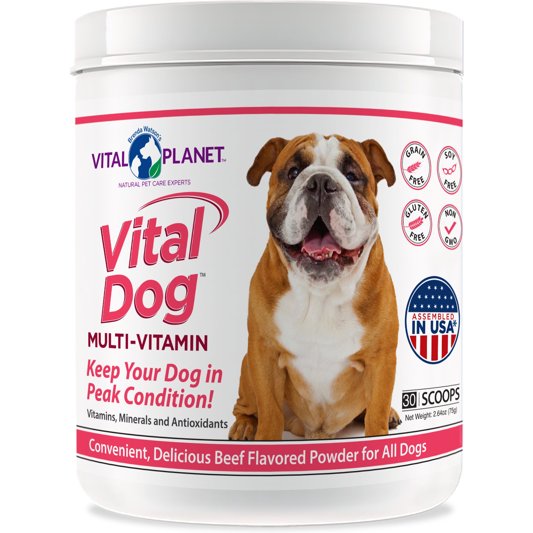 Vital Planet Vital Dog Multi-Vitamin Beef Flavor Powder Dog Supplement, 2.6-oz jar