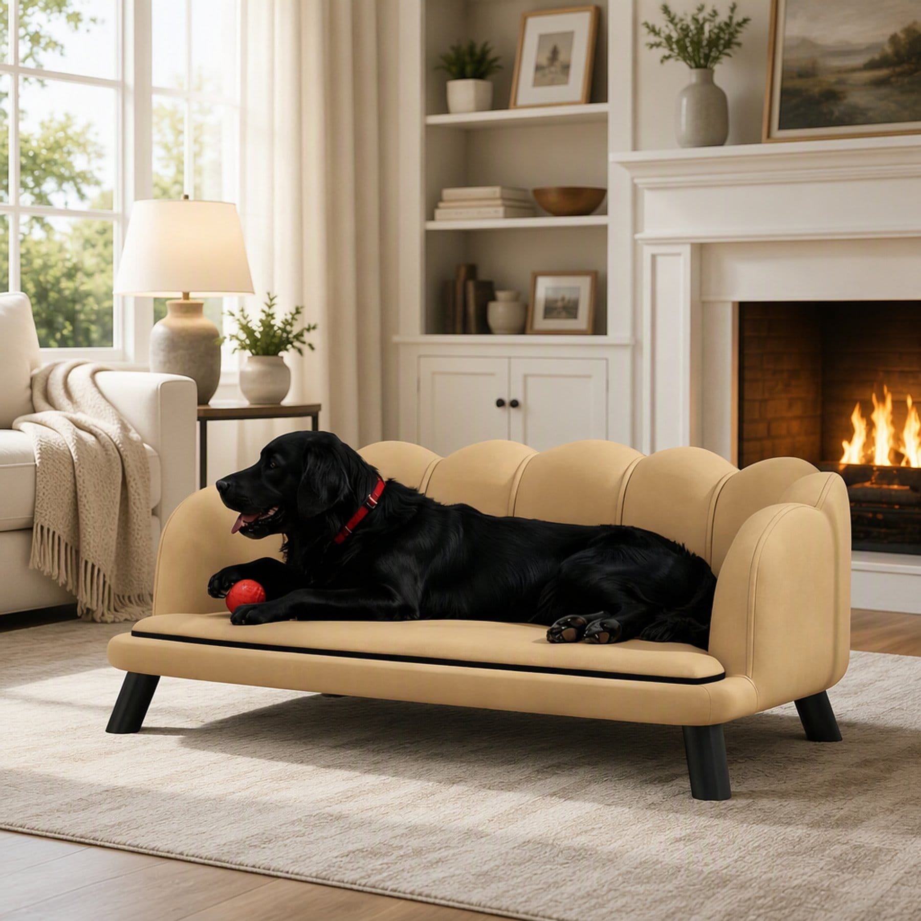 W-Jopns Coffee Pearl Design Dog Sofa, Coffee, 35.56-in
