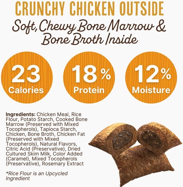 Waggin' Train High Protein Chicken Pockets with Bone Marrow & Bone Broth Grain-Free Crunchy Dog Treats, 12-oz bag