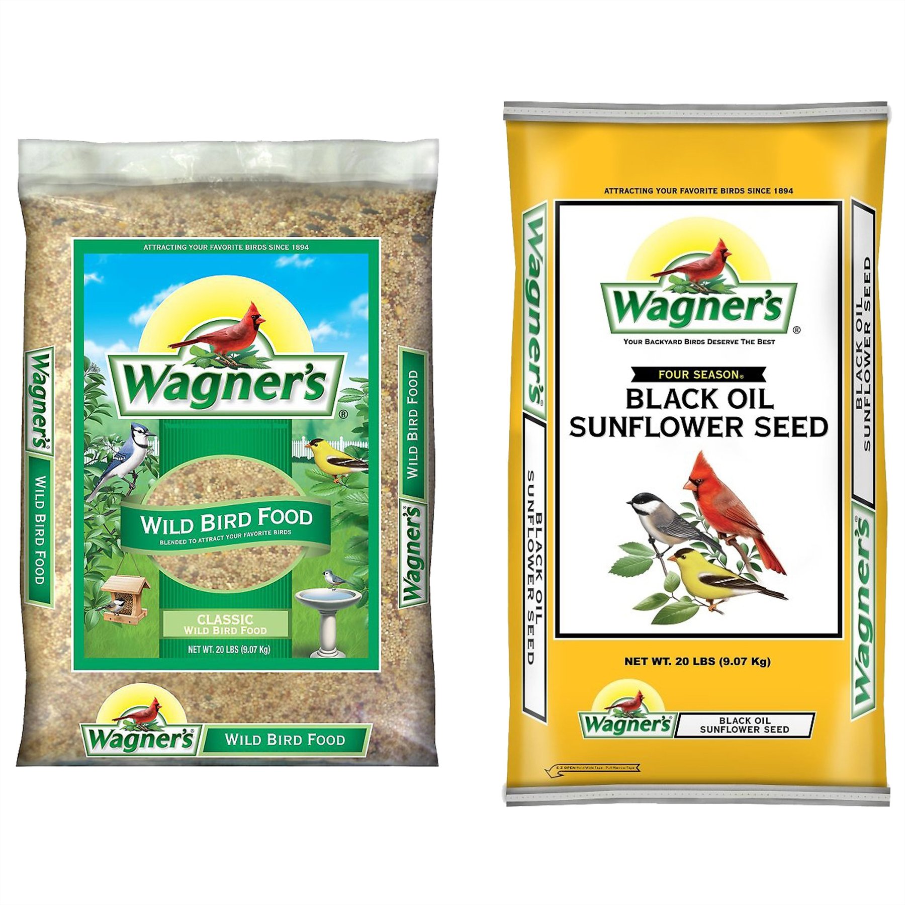 Wagner's Classic, 20-lb bag + Four Season 100% Black Oil Sunflower Seed Wild Bird Food, 20-lb bag