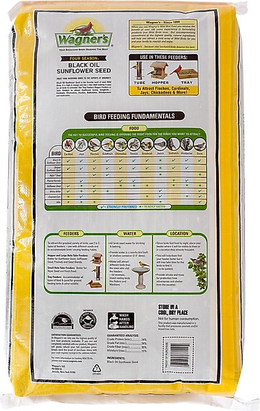 Show full view: Wagner's Four Season 100% Black Oil Sunflower Seed Wild Bird Food, 40-lb bag slide 2 of 6