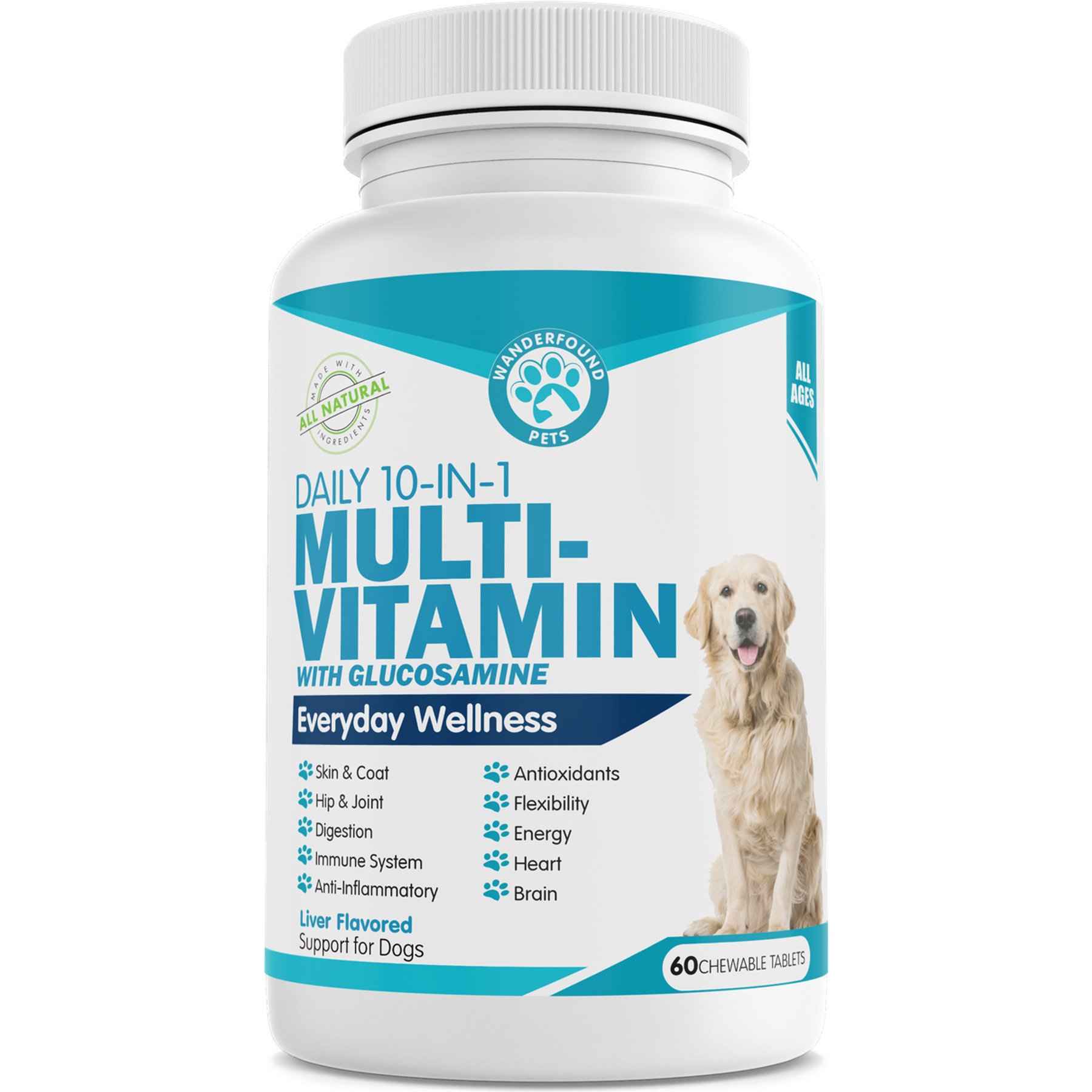 Wanderfound Pets 10-In-1 Multi-vitamin + Glucosamine Liver Flavor Dog Supplement, 60 count