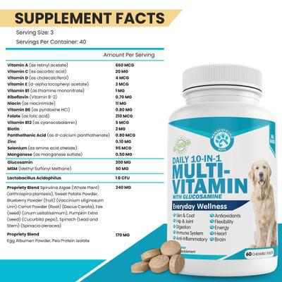 Show full view: Wanderfound Pets 10-In-1 Multi-vitamin + Glucosamine Liver Flavor Dog Supplement, 60 count slide 3 of 11