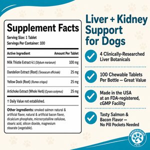 Wanderfound Pets Milk Thistle Liver Support Salmon & Bacon Flavor Dog Supplement, 100 count