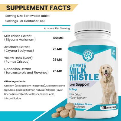 Show full view: Wanderfound Pets Milk Thistle Liver Support Salmon & Bacon Flavor Dog Supplement, 100 count slide 3 of 12