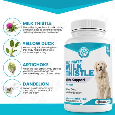 Show full view: Wanderfound Pets Milk Thistle Liver Support Salmon & Bacon Flavor Dog Supplement, 100 count slide 5 of 12
