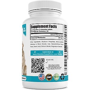 Wanderfound Pets SAMe 100 Liver Support for Dogs, 60 count