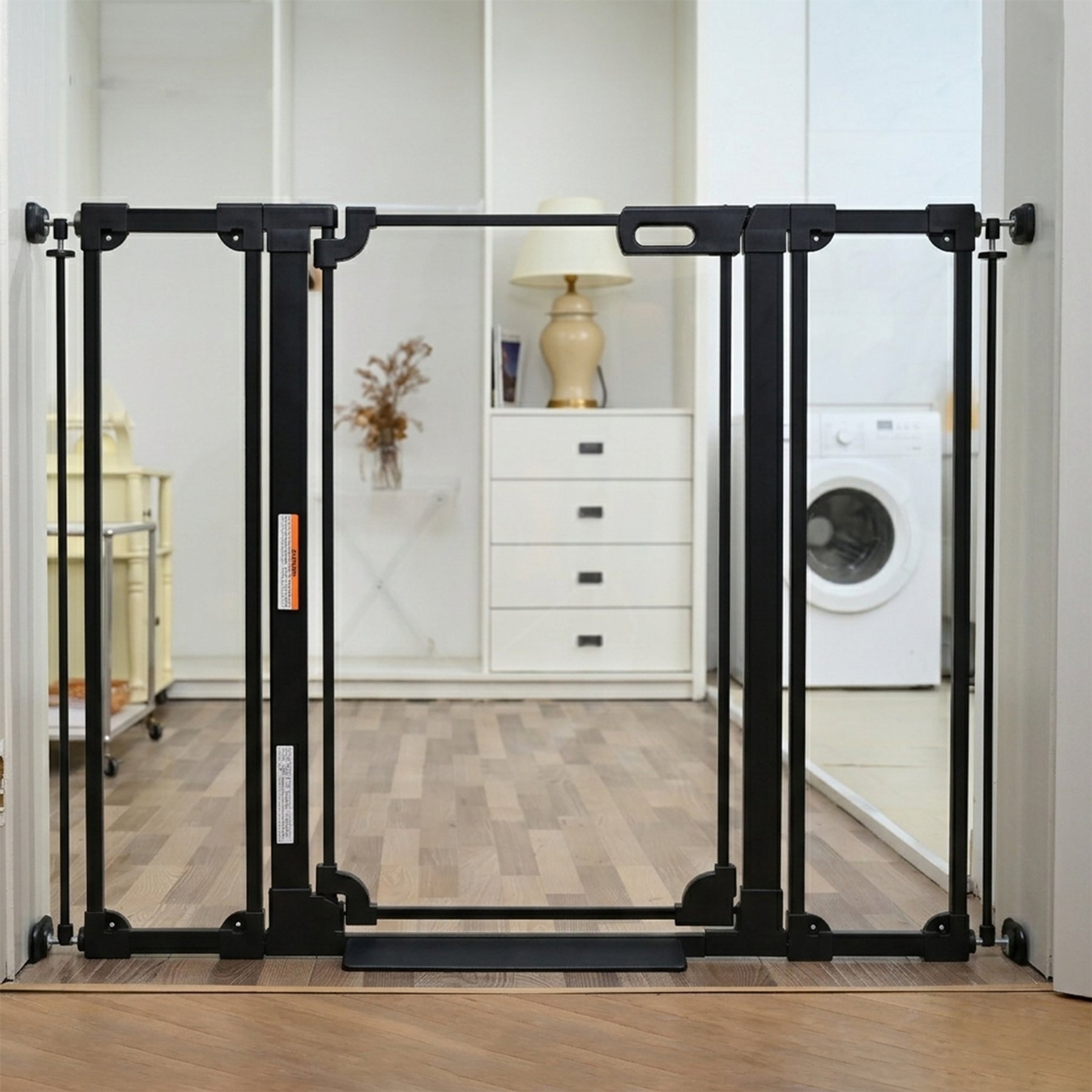 WAOWAO 40-in Tall Auto-Close Dual-Lock Clear Acrylic Baby & Pet Gate, Black, 29 to 47-in