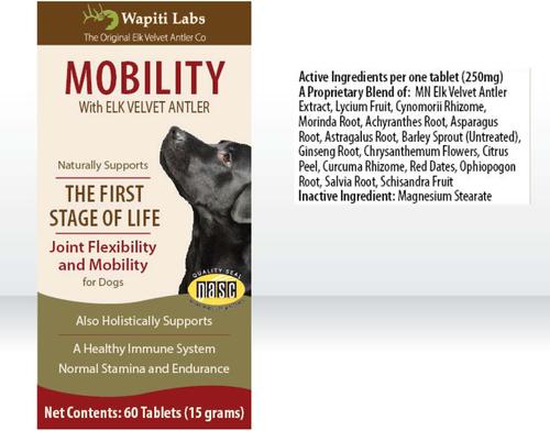 Show full view: Wapiti Labs Mobility Elk Velvet Antler Tablets Dog Supplement, 60 count slide 4 of 7
