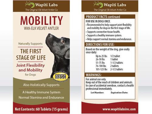 Show full view: Wapiti Labs Mobility Elk Velvet Antler Tablets Dog Supplement, 60 count slide 6 of 7