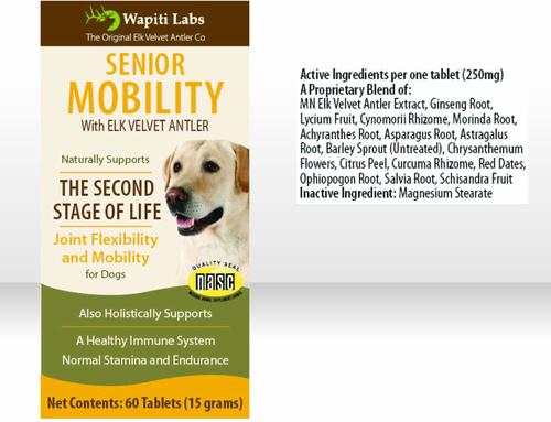 Show full view: Wapiti Labs Senior Mobility Elk Velvet Antler Tablets Dog Supplement, 60 count slide 4 of 7