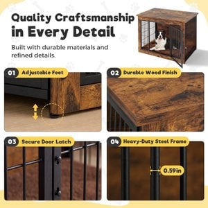 WARCAT Wooden Indoor Thick Cushion Double Door Furniture Style Dog Crate, Brown, Large
