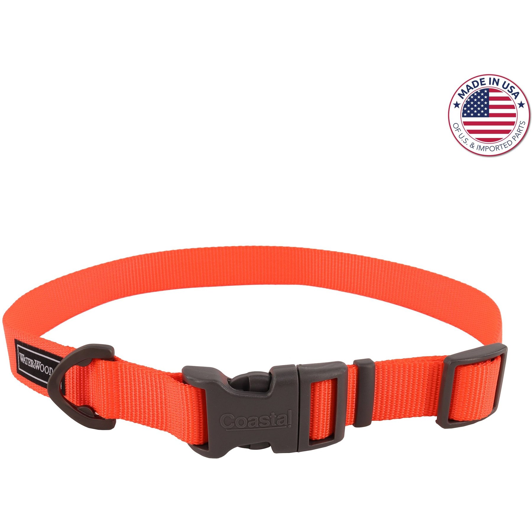 Water & Woods Adjustable Dog Collar, Safety Orange, Small: 10-14-in neck, 3/4-in wide