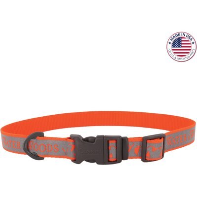 Water & Woods Water & Woods Adjustable Reflective Dog Collar, Water & Woods Orange, Medium: 14-20-in neck, 1-in wide