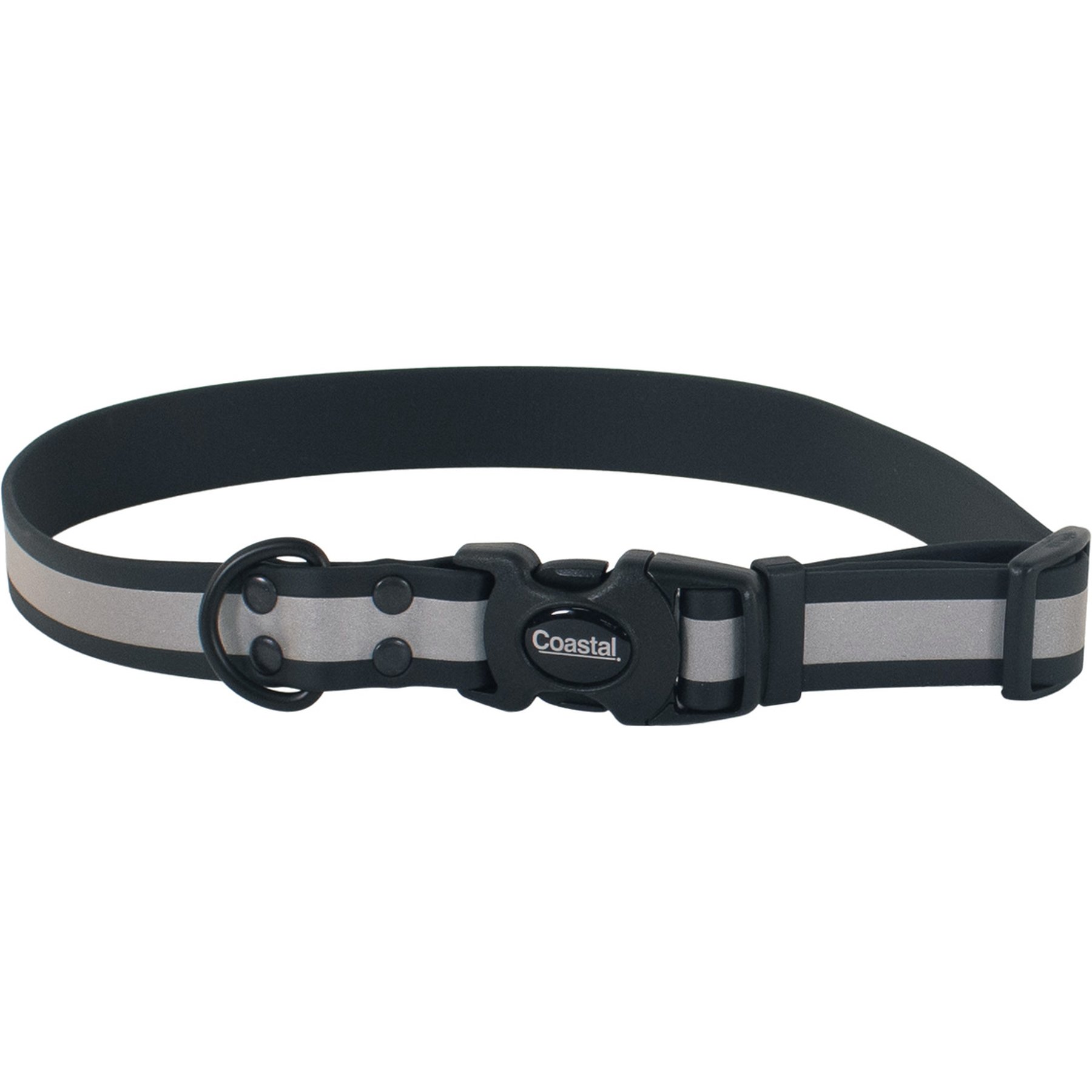 Water & Woods BioThane Reflective Adjustable Dog Collar, Black, 18 to 26-in neck, 1-in wide
