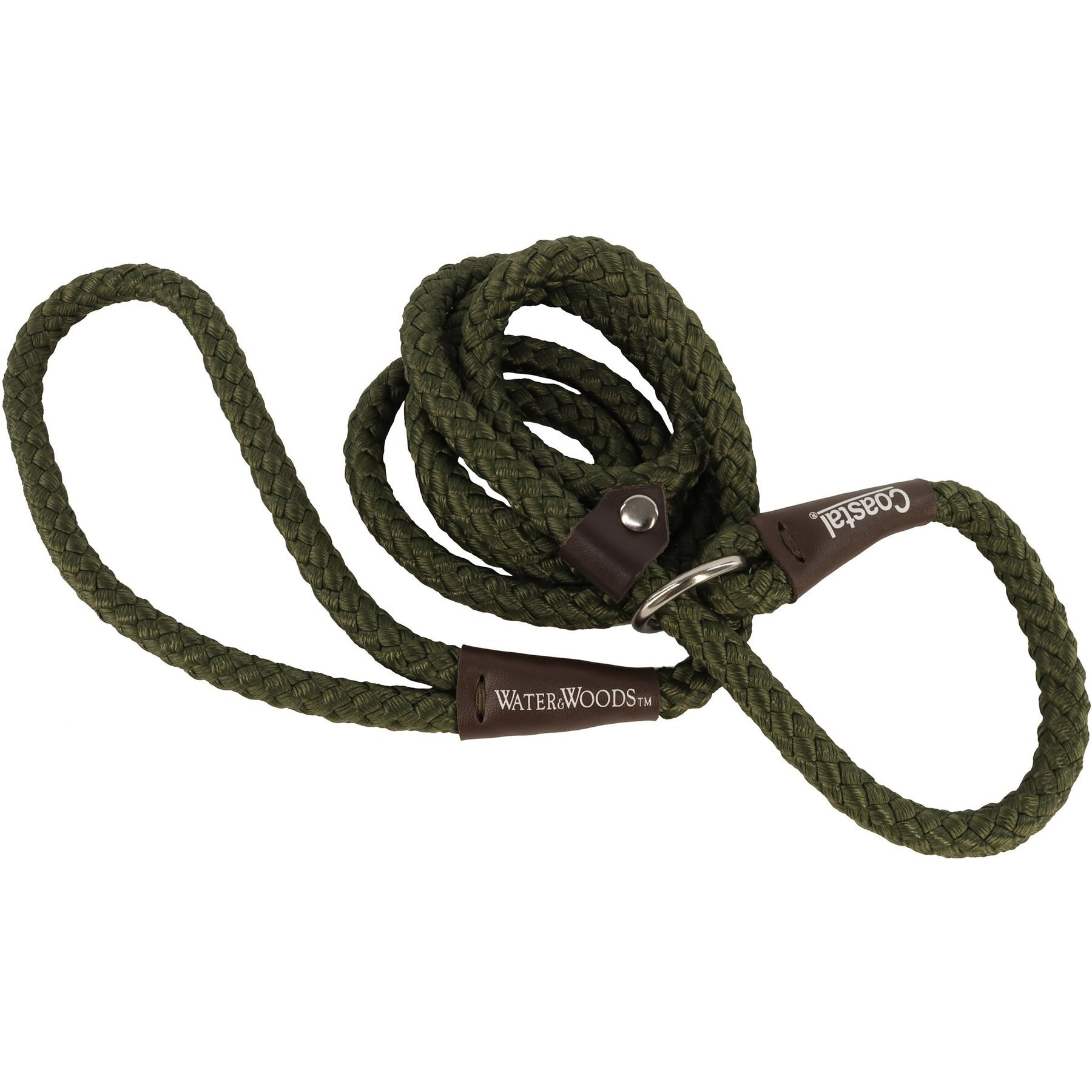 Water & Woods Braided Rope Slip Dog Leash in green on a white background