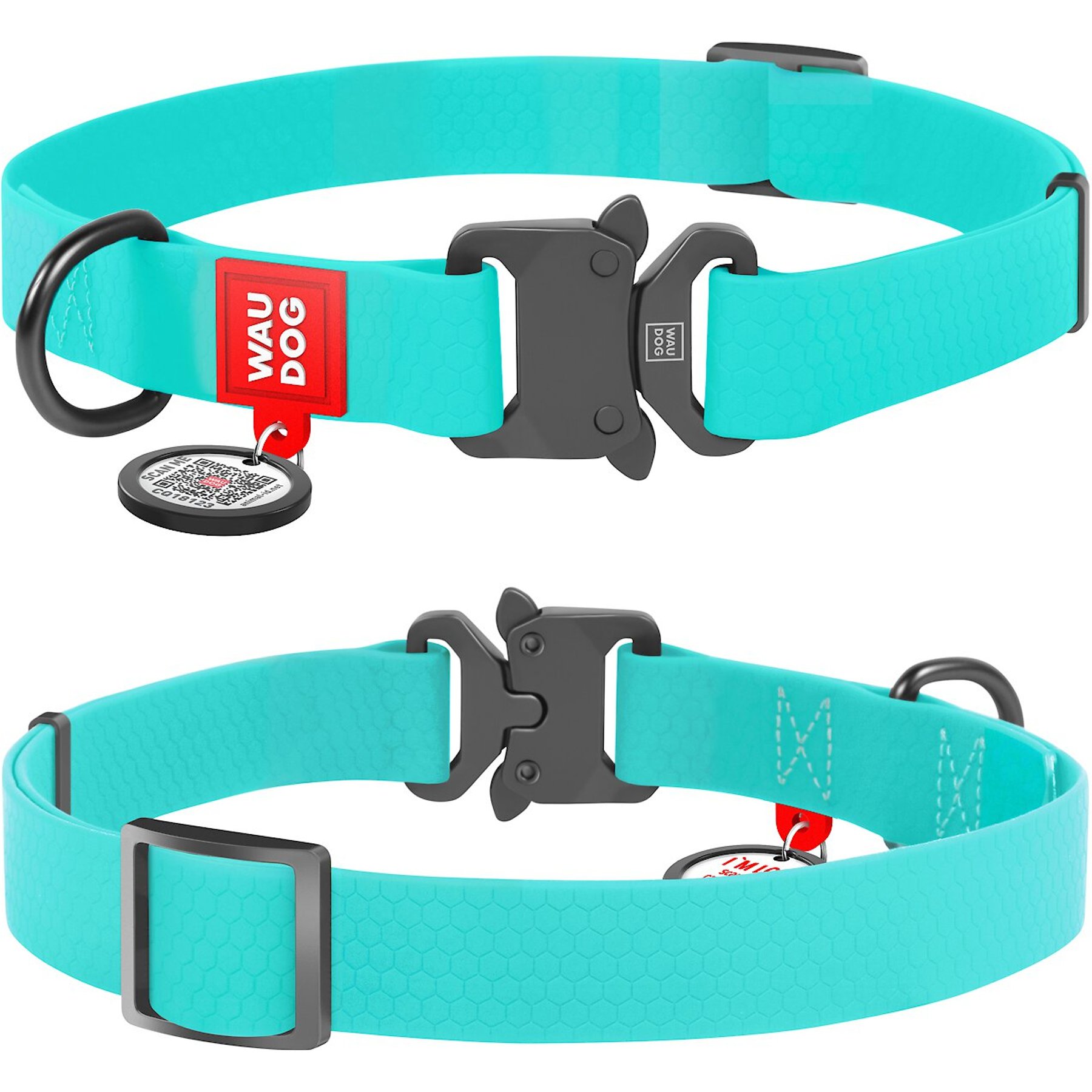 WAUDOG Glows In The Dark Waterproof Buckle Dog Collar, 14 to 23-in neck, 1-in wide