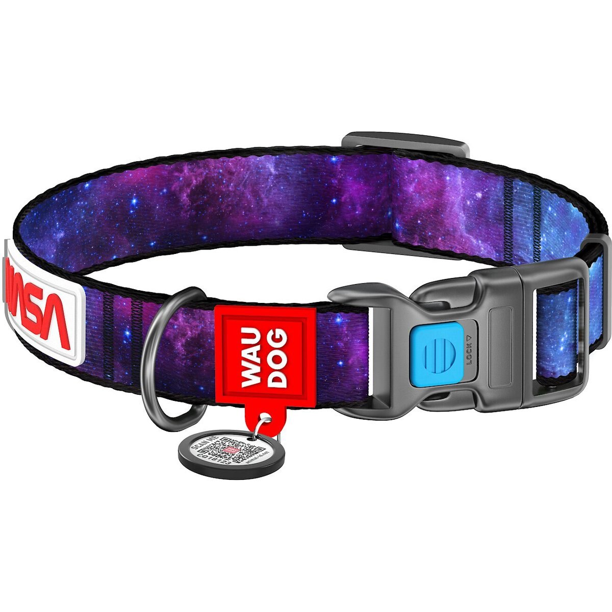 WAUDOG NASA Nylon Standard Dog Collar, Large: 12 1/4 to 19 1/4-in neck, 1-in wide, Space